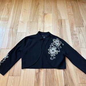 Maurice Sasson Floral Accent Black Cropped Bolero Style Sweater